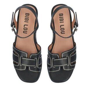 BIBI LOU Holly Ankle Strap Flat SANDALS Size 7 37 Black Leather NEW